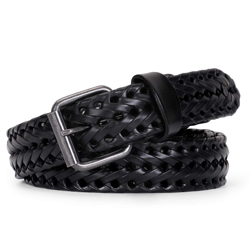 WERFORU Menâ€™s Leather Braided Belt, Leather Woven Belt for Jeans 1.3 Inch Wide - Image 1